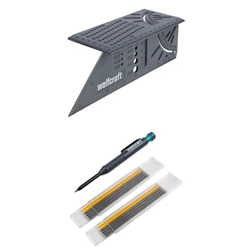 Bundle of wolfcraft Squadra 3D I 5208000 I Per la lavorazione di pezzi tridimensionali + wolfcraft Set marcatore per fori profondi I 8661000 I Per tracciare in punti difficili da raggiungere