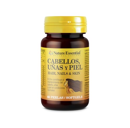 Nature Essential | Cabellos, Uñas y Piel | 60 Cápsulas | Caída del Cabello | Uñas Débiles y Quebradizas | Piel | Elasticidad