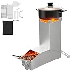 LZQ Four à fusée argenté - Mini poêle à bois Rocket Stove - Portable - Barbecue de camping avec sac de transport - Four de camping compact pour jardin, survie et cuisine de camping