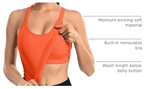 Image of ATTRACO Ribflex Ribbed Workout Crop Tops with Built in Bra for Women Yoga Racerback Tank Top Slim Fit