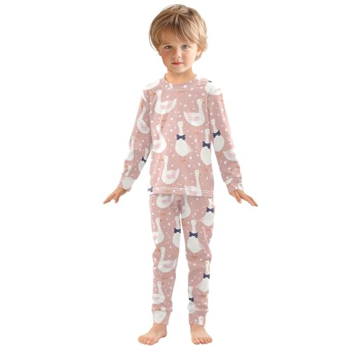 Fustylead Geese with Bow Tie and Dots on Pink Background 2-Piece Cotton Pajama Set, Long Sleeve Top and Matching Bottom3