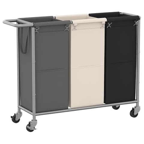 Heybly Laundry Basket,3 x 18.5 Gal Laundry Separator Hamper with Heavy Duty Rolling Wheels,Laundry Divider Sorter with Removable Bags for Dirty Clothes Storage, 40.2 x 15.4 x 33.1 Inches HLH022P03 Cover