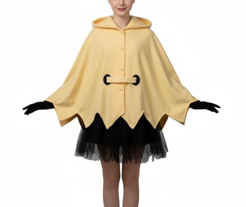 Cosfun Womens Ghost Hooded Cape Cloak Costume Long Ears Hooded Ghost Costume with Belt Skirt Gloves Yellow Size L