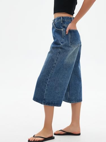 Wide Leg Cropped Jeans for Women Low Rise Baggy Capris Jean Summer Straight Leg Loose Denim Pants3