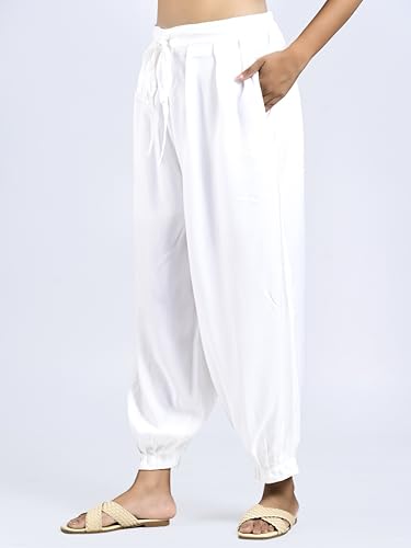 Image of Solid Pattern Relaxed Loose Fit Viscose Afghani Salwar Patiala Pathani with Elastic Waist Baggy Yoga Boho Aladdin Pant Women's Harem Pants