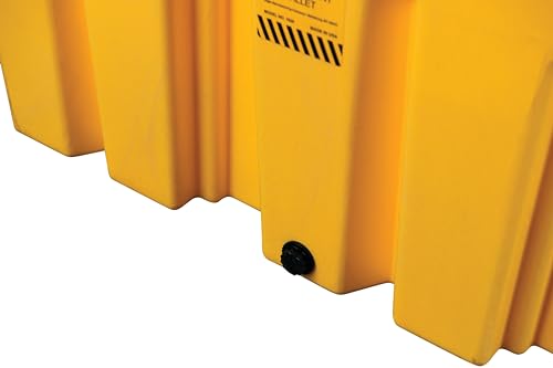 Image of Eagle 2 Drum Spill Containment Pallet with Drain and Forklift Pockets, 51.5 inchx26.25 inchx13.75 inch, 66 Gallon Sump, 4,000 lbs. Load Capacity Secondary Containment Pallet, Made in USA, Yellow, 1620