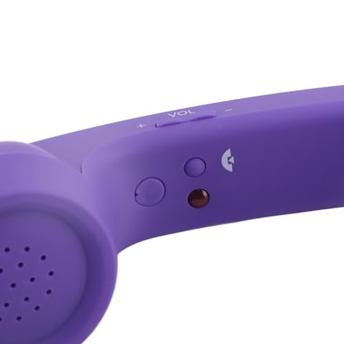 Retro teléfono con cable morado, receptor con conexión 3.5mm y USB C miniatura 5