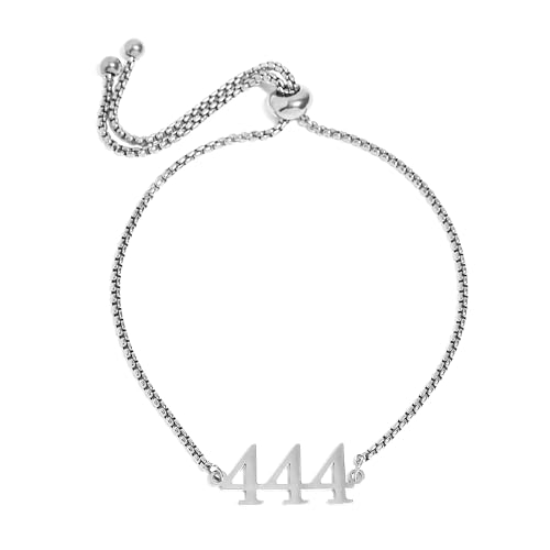 Destin Jewelry Stainless Steel Angel Number 444 Adjustable Bolo Bracelet – Waterproof Design