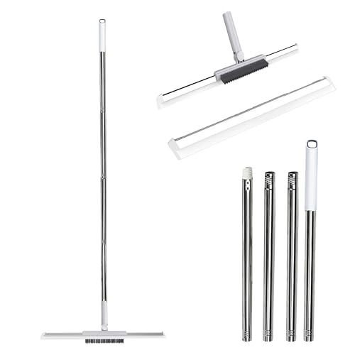 Window & Floor Cleaning Kit - 13.5” & 18” Interchangeable Squeegee - Extendable Pole (Up to 68”) & 180-degree Swivel Head for High Windows, Floors, Shower Doors ,All-in-one Floor and Glass Scrubber