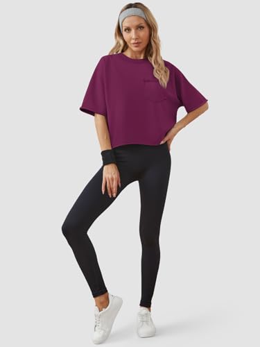 Image of ATHMILE Womens Crop Tops Workout Shirts Gym Oversized Spring Summer Basic Tees Short Sleeve Casual Loose Drop Shoulder 2026