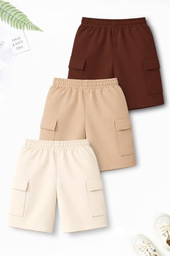 Image of Trampoline Boys Cargo Shorts Pack of 3 | Kids Printed Cargo Shorts with Elastic Waist & 2 Side Pockets | Comfortable Casual Summer Shorts for Boys