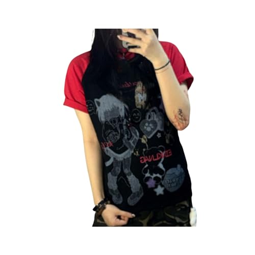 Summer Short Sleeve Emo Top Vintage Graphic Goth Tops Teen Girls 2000s Clothing Y2k Grunge Shirts Mcbling Streetwear