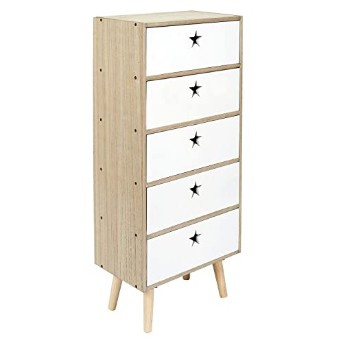 Toilinux.com Chifón 5 cajones - MDF y madera - Blanco y Marrón