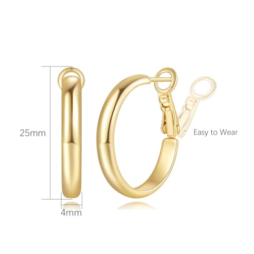 Gold Hoop Earrings 14K Gold Earrings for Women Hoop Earring for Women Everyday Clean Circular Lines Design with Paddle Back Simple Hoops Womens Earring 25mm2