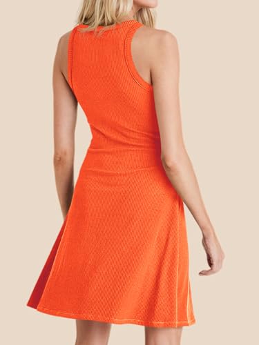 Image of Wenrine Womens Summer Casual Tank Dress Ribbed Knit Sleeveless Crewneck A Line Mini Dresses