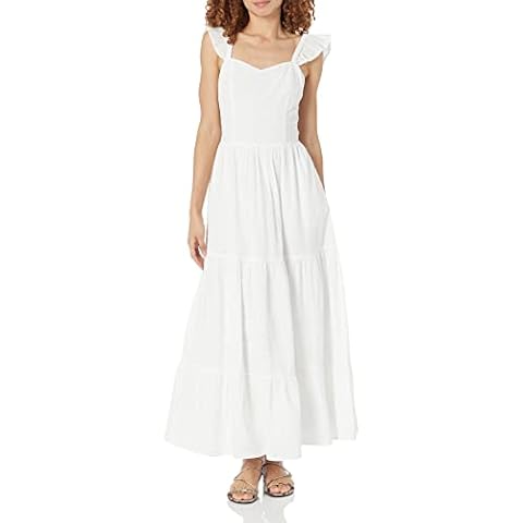 The Drop Tulsi Vestido Largo con Mangas de Volantes y Ojal para Mujer, Blanco, S Cover