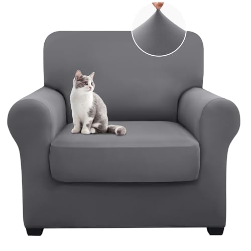 hyha 2 Pieces Chair Covers for Living Room, Chair Slipcovers Stretch Armchair Slipcovers for A Separate Cushion Couch Sofa, Armchair Covers Washable Sofa Covers (Armchair, Dark Gray)