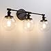 Permo Vintage Industrial Antique Three-Light Wall Sconces with Mini 5.9" Round Clear Glass Globe Shade (Black)