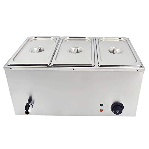 TAIMIKO Bain Marie électrique en Acier Inoxydable 220V Chauffe-Plats Professionnel Commercial avec 3 Bacs Casseroles avec Robinet de vidange Contrôle de la...