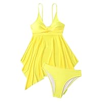 Shffuw Maillots De Bains Femmes Bikini Taille Haute Femme Womens Adjustable Bra Shorts Sexy Swimsuit Split Haut Tankini Maillot Bain Bikinis (Yellow, XXL)