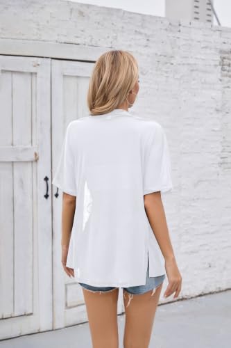 Image of Iandroiy Women's Lightweight Open Front Cardigans Casual Short Sleeve Blouse Tops