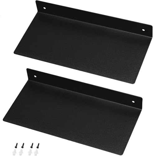 FASTDEPLE Estanteria Pared Juego de 2, Metal Estantería para Baño 30 x 14 cm, Negro, Baldas Flotantes para Sala de Estar, Dormitorio, Cocina, Sala de Estudio