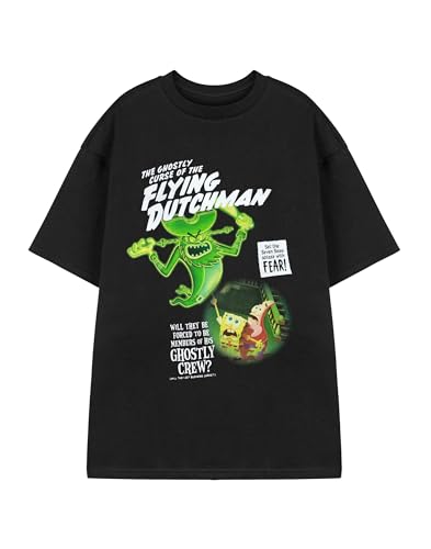 Image of SPONGEBOB SQUAREPANTS Flying Dutchman Black Short Sleeve Graphic Tee | The Ghostly Curse Animated Cartoon T-Shirt for Unisex Adults | Casual Wear Apparel | Spongebob Merch - XX-Large