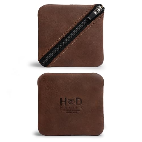 Image of Hide & Drink, Slash Zippered Pouch, Change Holder, and Storage for Pocket and Purse Organization with Zipper, Full Grain Leather, Handmade (Bourbon Brown)