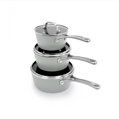 Laura Ashley 3 Pcs Saucepan Sets Non Stick with Lids (16/18/20cm) - Forged Aluminum, PFOA-Free, Easy to Clean and Multi-Hob & Induction Compatible - 10-Year Guarantee Pots and Pans Sets Non Stick