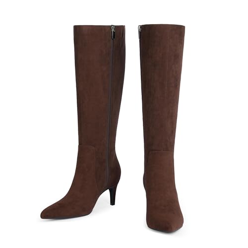 Image of QIY Kitten Heel Knee High Boots for Women Fall Tall Boots | Stylish Pointed Toe, Low Heel For All-Day Comfort, Zipper For Easy On & Off, Ideal For Fall & Winter