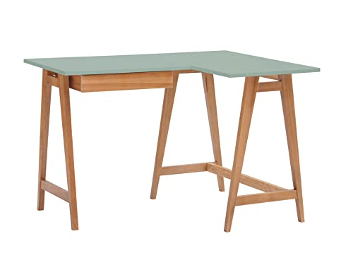 Luka - Escritorio de esquina con forma de L en ángulo, escritorio de oficina, mesa de trabajo, mesa de estudio, mesa de ordenador, 115 cm + 85 cm, lado derecho, madera maciza de roble, verde salvia