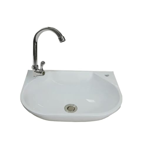 XRB2050 Blanco Lavabo de Pared de Resina, 42x30x14 cm Lavabo de Mano Montado en Pared, Lavabo de Baño para Guardarropa Aseo de Invitados Lavadero Garaje C Grifos de Agua Fría