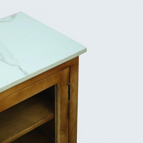 Image of Solid Wood Madrid Crockery Cabinet (S) | Display Cabinet with Sintered Stone Top | Finish- Scratch Resistant Light Brown