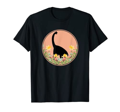 Brontosaurus Dino Dinosaur Lindas flores florales rosas Kawaii Camiseta