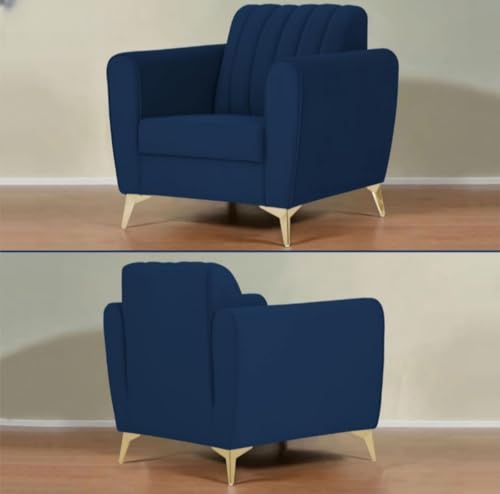 Image of Luxury 5 Seater Sofa Set (3+1+1) Blue Color - Premium Fabric Upholstery, Solid Wood Frame, Modern Living Room Furniture Sofa Set for Home & Office, Velvet Suede Fabric
