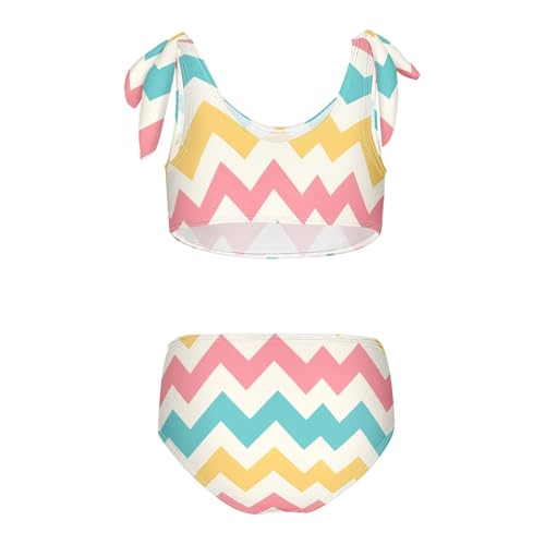 KLL Jamaican Color Zigzag Pattern Girls' Two Piece Bikini Sets Scoop Neck Swimsuit Swimming Suits Adjustable Strap2