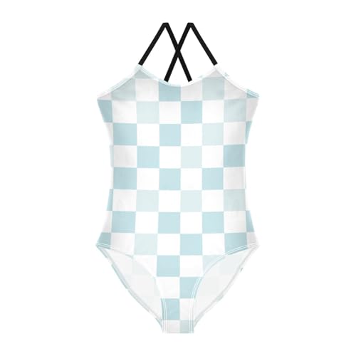 Image of Black and White Chess Girls One Piece Swimsuits Board Marble Tile Sport Halter Swimwear Beach Bathing Suit 3T
