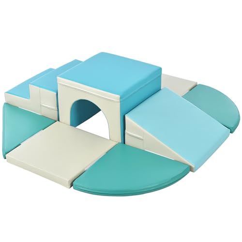 Fulvari 9 Piece Soft Climb and Crawl Activity Playset, Soft Foam Tunnel Climber, Indoor Active Playset for Crawling and Sliding