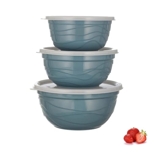 JENSONS Flora Microwave Safe Bowl | Serving Bowl with Lid, Mixing Bowl, Oven Bowl Set Microwave, Flora Stainless Steel Bowl Set of 3 with 600ml, 1000ml, 1400ml-Dark Grey