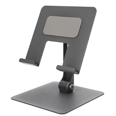 Homoyoyo Metal Foldable Tablet Stand Holder for Desktop and Phone, Adjustable Gray Tablet Desk Mount and Organizer for Home Office Use
