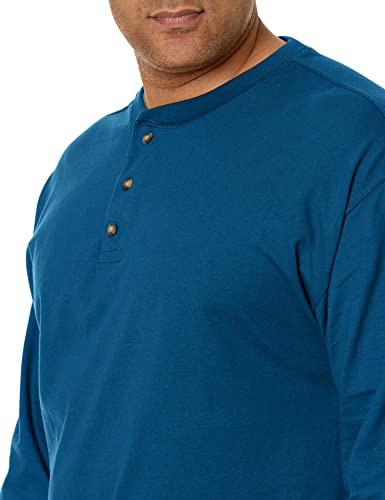 Hanes Men's Long-Sleeve Beefy Henley T-Shirt - Small - Petro Teal #TOP2