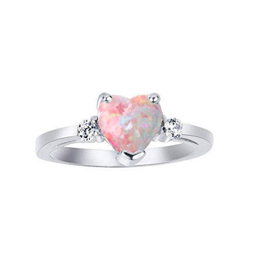 CloseoutWarehouse Pink Simulated Opal Cubic Zirconia Heart Ring Sterling Silver Size 11
