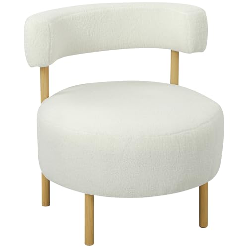 HOMCOM Fauteuil de Salon en Tissu Bouclette, canapé 1 Place rembourré avec Dossier incurvé, Assise Large et Structure en métal Effet Bois, Style Moderne,...