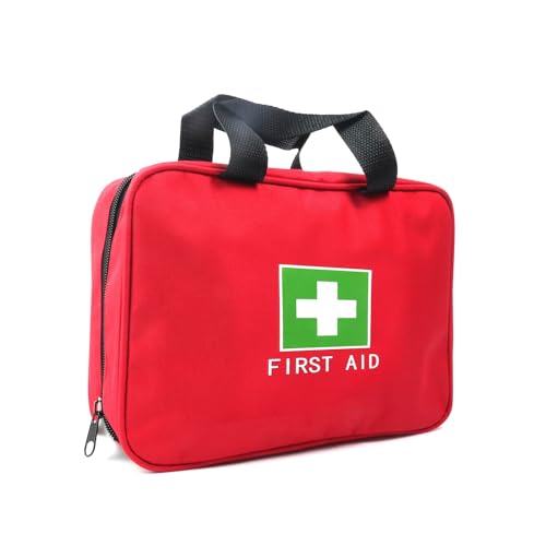 Jipemtra Red First Aid Bag Empty Travel Rescue Pouch Medical Bags First Responder Storage Compact Survival Medicine Emergency Bag for Car Home Office Kitchen Sporting Outdoor (Zipper MHS)