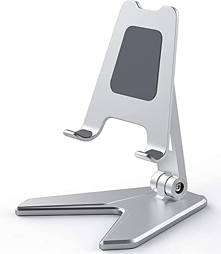 Image of Urban Kings Cell Phone Stand, Aluminum Desktop Phone Holder, Adjustable Mobile Phone Stand Cradles Compatible for All Smart Phones /iPhone /iPad /Kindle /Tablet (Silver)