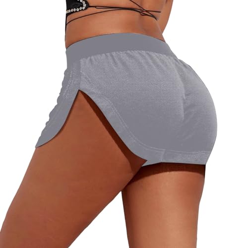 Generisch Pantalones cortos de yoga para mujer, de terciopelo, sexy, cintura alta, pole dance, gimnasio, entrenamiento, corte ajustado, pantalones cortos de rave, gris, M