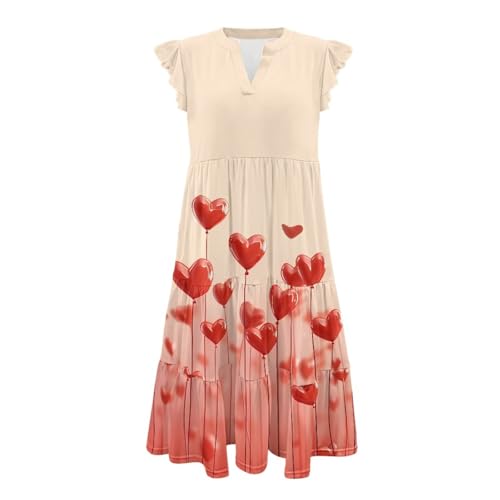 Image of Women's Casual Ruffle Sleeve Dress V Neck Pullover Dress Flowy A-Line Pleated Lightweight Dress with Pockets