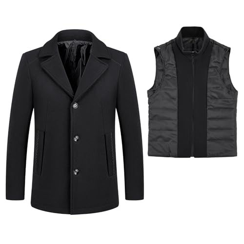 Lamgool Men's Winter Wool Coat with Removable Padded Vest 2-in-1 Winter Warm Casual Peacoat2