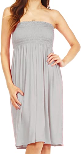 OgLuxe Women's Strapless Cover Up Dress Summer Dresses Casual Mini Beach Top Soft Comfy Sundress S-XXL