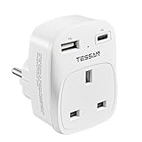 UK to European Travel Plug Adapter, Schuko Grounded Euro EU Plug Adapter with 2 USB Ports (1 USB C), for Most of Europe Spain Germany France Iceland Poland Russia and More (Type E F) White - Image 1